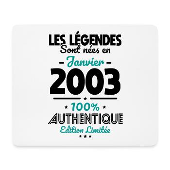 Anniversaire 20 ans - Légendes nées Janvier 2003 - Tapis de souris (format paysage) - blanc - Devant