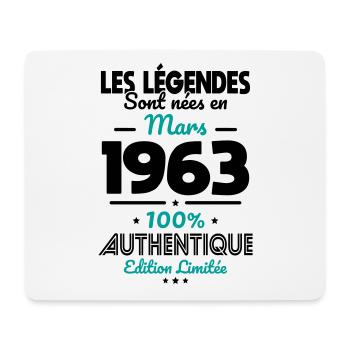Anniversaire 60 ans - Légendes nées Mars 1963 - Tapis de souris (format paysage) - blanc - Devant