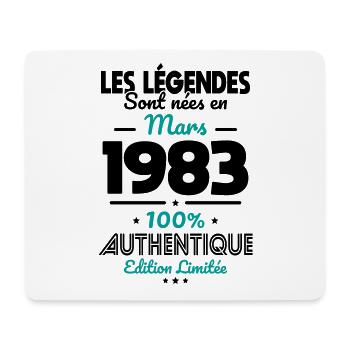 Anniversaire 40 ans - Légendes nées Mars 1983 - Tapis de souris (format paysage) - blanc - Devant