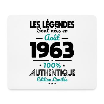 Anniversaire 60 ans - Légendes nées Août 1963 - Tapis de souris (format paysage) - blanc - Devant