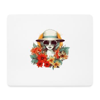 Summer Woman Sunglasses Hat Flowers Sun Vintage - Mouse Pad (horizontal) - white - Front