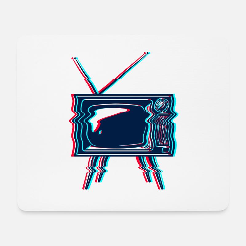 Retro TV Fernseher glitch - Mousepad (Querformat) - Weiß