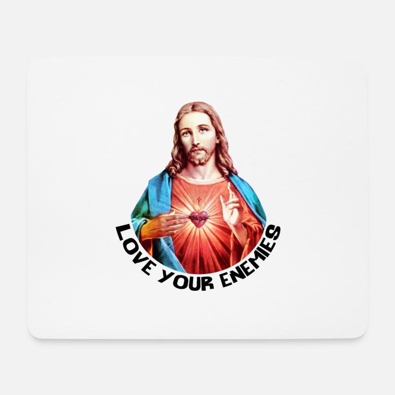 LOVE YOUR ENEMIES Jesus Christus Handsegen LINKS - Mousepad (Querformat) - Weiß
