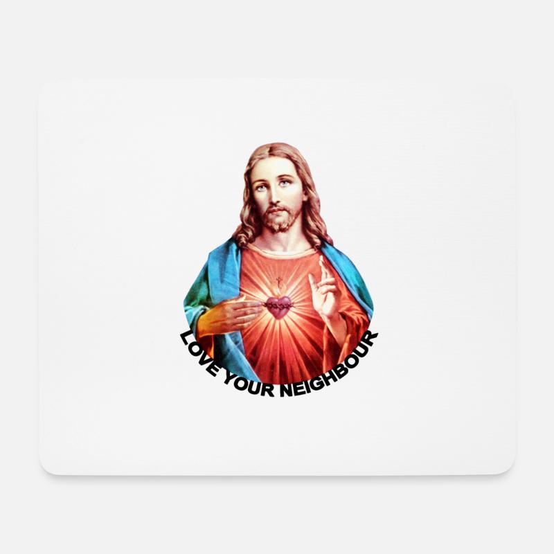 LOVE UR NEIGHBOUR Jesus Christus Handsegen LINKS - Mousepad (Querformat) - Weiß