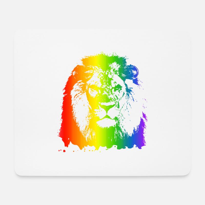 Löwe Regenbogen Tier Gesicht bunt katzenartig - Mousepad (Querformat) - Weiß