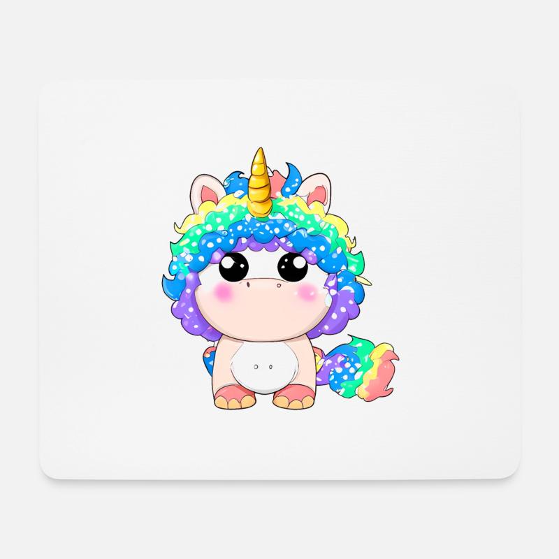 00265 flauschiges Einhorn Baby mit Regenbogenmähne - Mousepad (Querformat) - Weiß
