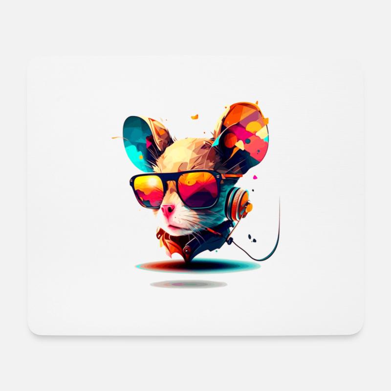 Bass und Techno Maus als Raver und Party Nagetier - Mousepad (Querformat) - Weiß