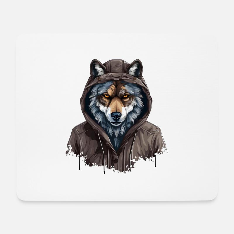 Grauer Wolf im Streetstyle | Wolfsliebhaber - Mousepad (Querformat) - Weiß