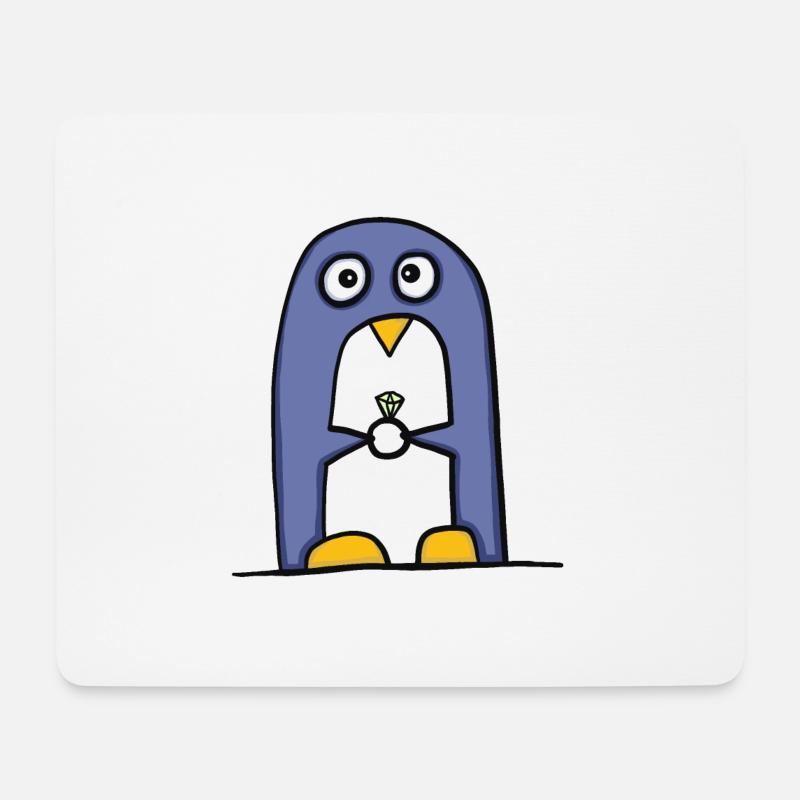 Pinguin mit Diamantring - Mousepad (Querformat) - Weiß