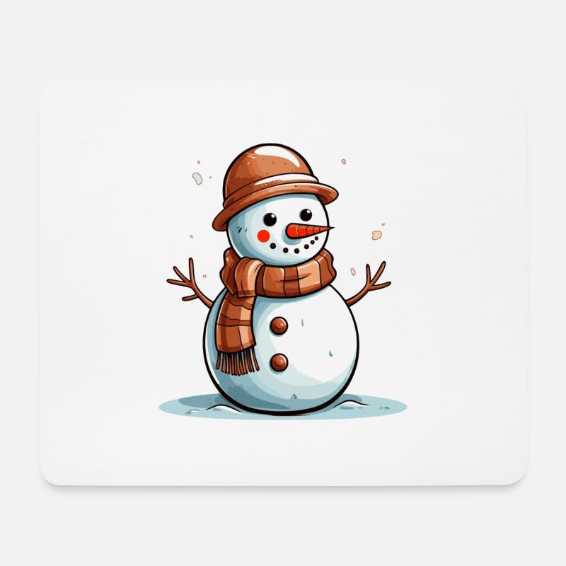 Schneemann mit braunem Schal - Mousepad (Querformat) - Weiß