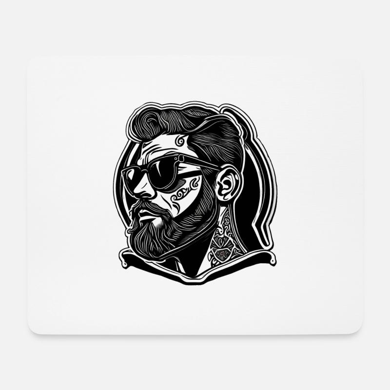 Cooler Hipster Gangster mit Gesichts Tattoo - Mousepad (Querformat) - Weiß