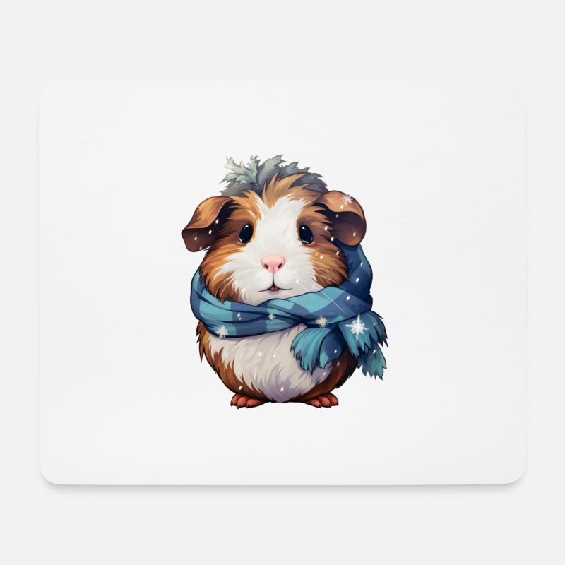Meerschweinchen mit Schal - Mousepad (Querformat) - Weiß