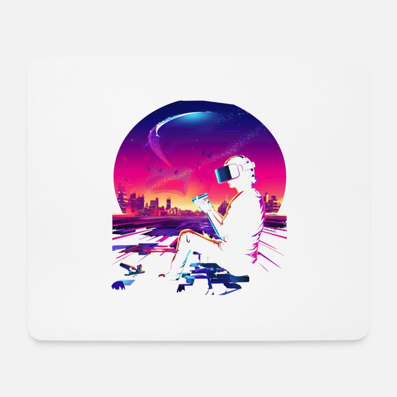 VR Skyline: Futuristisches Gaming - Mousepad (Querformat) - Weiß