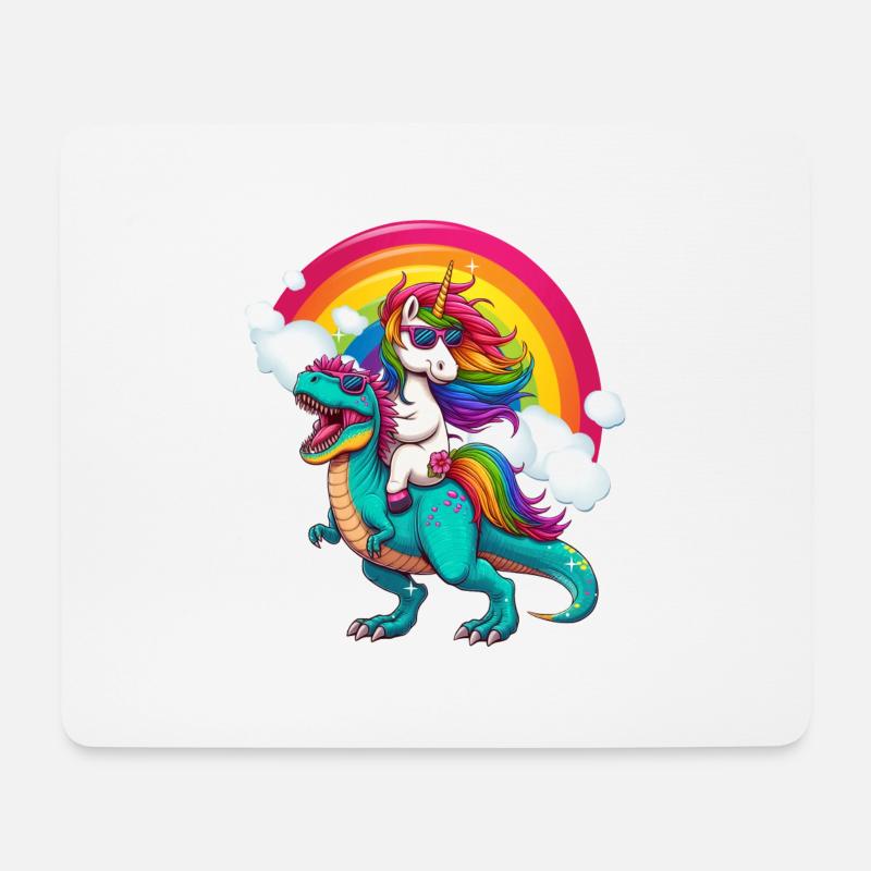 Einhorn reitender Dinosaurier - Mousepad (Querformat) - Weiß