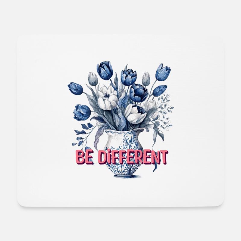 Soyez différent – Tulipes bleues et positivité - Tapis de souris (format paysage) - blanc