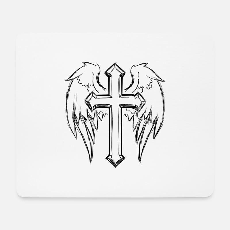Kreuz mit Flügeln - Mousepad (Querformat) - Weiß