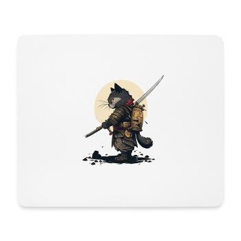 Samurai Katze mit dunkler und geheimnisvoller Aura - Mousepad (Querformat) - Weiß - Vorne