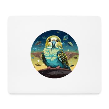 Funny budgie with UFOs in space - Mouse Pad (horizontal) - white - Front