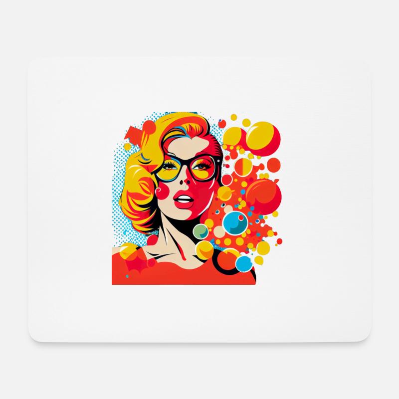 Retro Pop Art Frau mit Brille und bunten Punkten - Mousepad (Querformat) - Weiß
