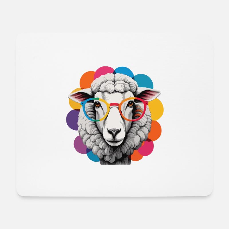 Schaf cool flauschig mit Brille bunter Hintergrund - Mousepad (Querformat) - Weiß