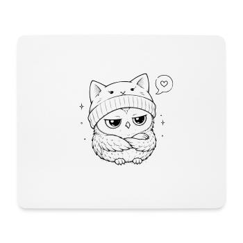 Hibou grondeur en bonnet chat - Tapis de souris (format paysage) - blanc - Devant