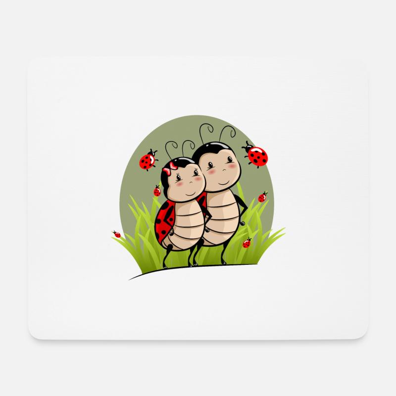 Marienkäfer Paar - Zwillinge im Gras - Mousepad (Querformat) - Weiß