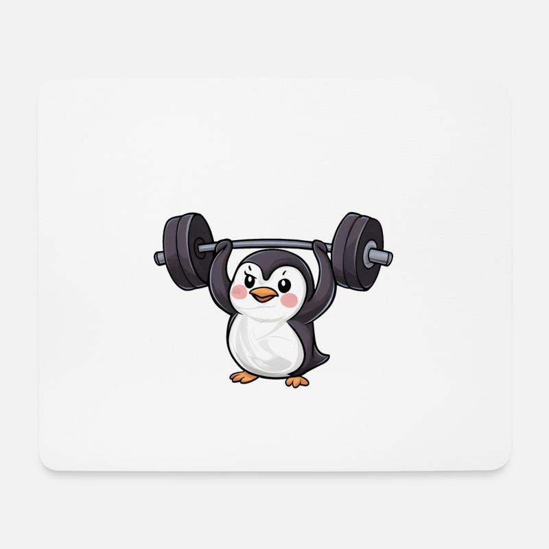 Pinguin Hantel Workout Stark - Mousepad (Querformat) - Weiß