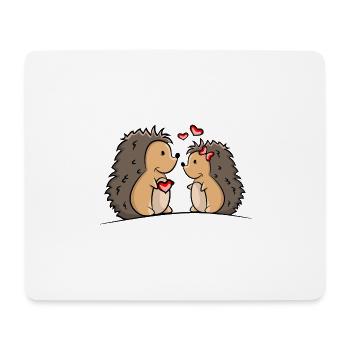 Hedgehog couple with hearts and gift - Mouse Pad (horizontal) - white - Front