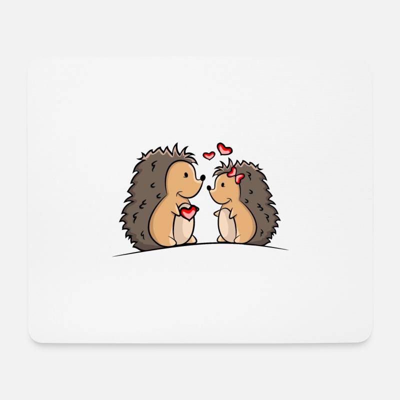 Hérisson couple avec le cœur et le cadeau - Tapis de souris (format paysage) - blanc