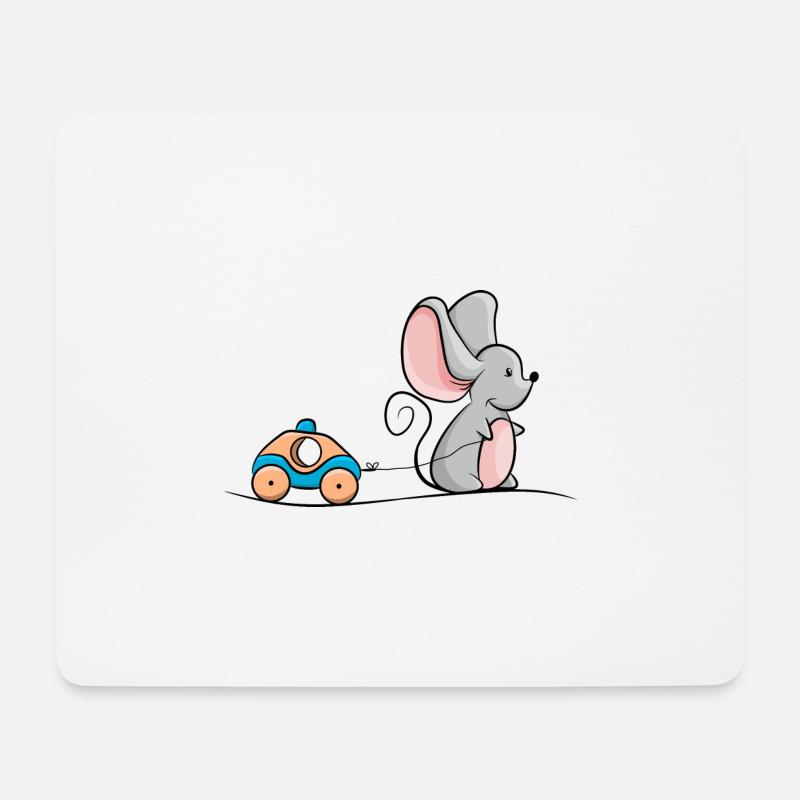 Mouse with wood car as a toy - Mouse Pad (horizontal) - white