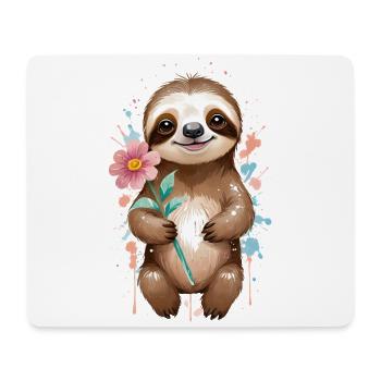 Paresseux Flower Power - Aquarelle - Tapis de souris (format paysage) - blanc - Devant