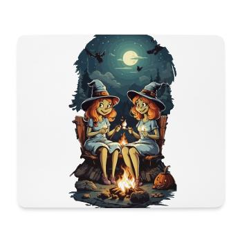 Funny Witches Spell Campfire Halloween Cartoon - Mouse Pad (horizontal) - white - Front
