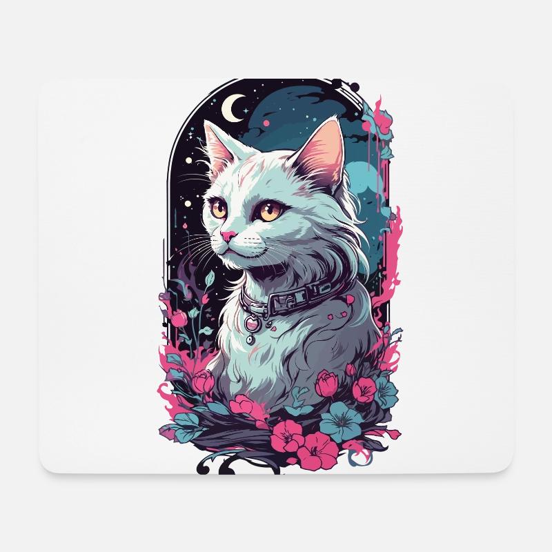 Gothic Vintage Katze Dunkelheit Aesthetic - Mousepad (Querformat) - Weiß