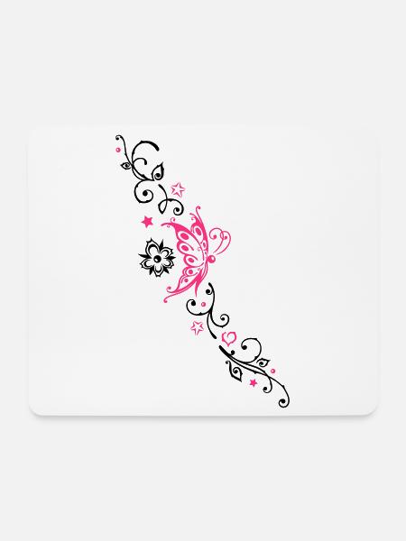 Schmetterling mit Tribal Ornament und Blumen - Mousepad (Querformat) - Weiß