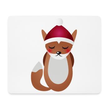 renard mignon avec chapeau de Noël du Père Noël - Tapis de souris (format paysage) - blanc - Devant