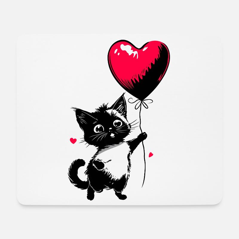 Katze mit Herz Luftballon - Heartful Creatures - Mousepad (Querformat) - Weiß