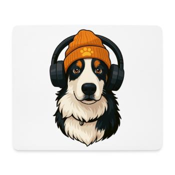 Australian Shepherd with cap and headphones - Mouse Pad (horizontal) - white - Front
