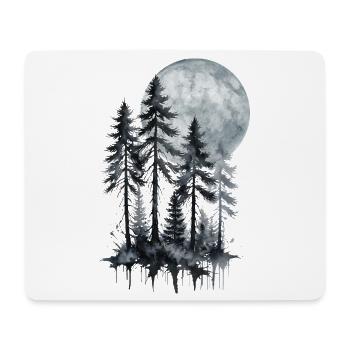 Mondschein Wald Aquarell Silhouette - Mousepad (Querformat) - Weiß - Vorne