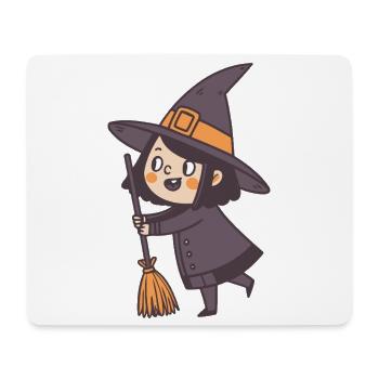 Lustige Hexe mit orangefarbenem Besen - Mousepad (Querformat) - Weiß - Vorne