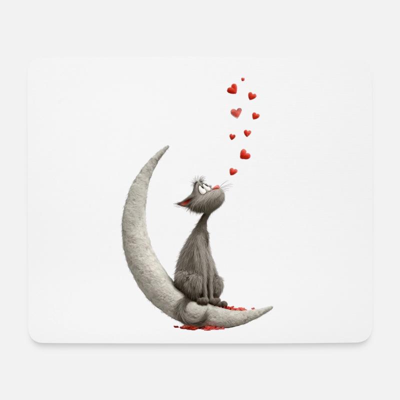 Katze auf Mond - Mousepad (Querformat) - Weiß