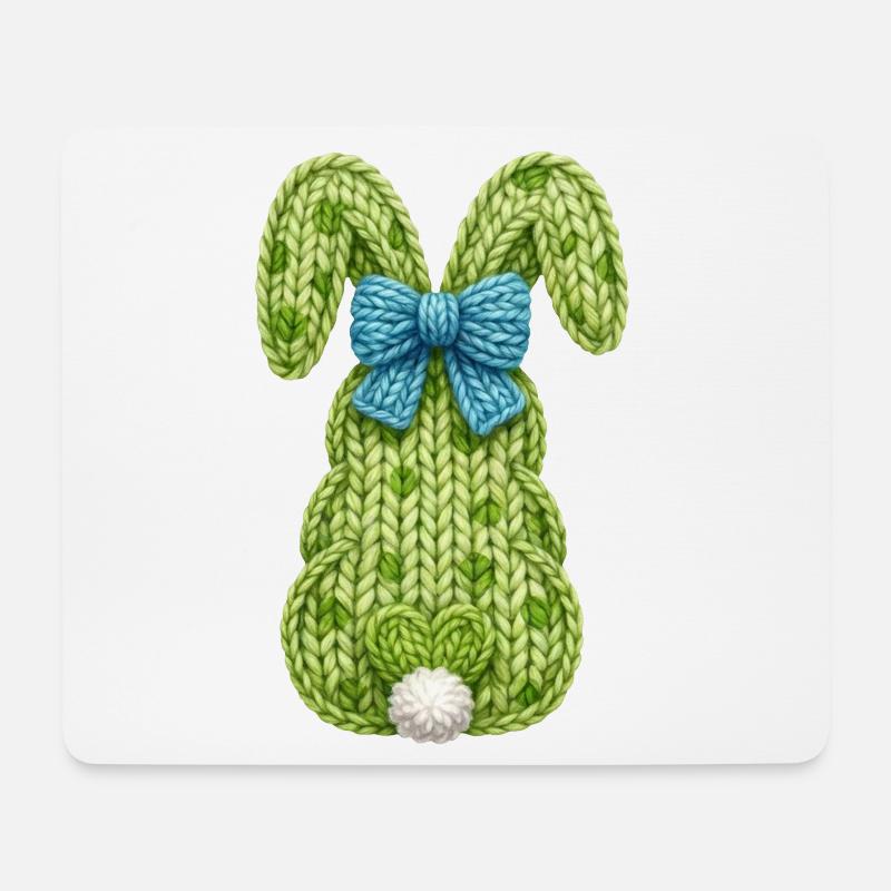 Osterhase von hinten mit Schleife Faux Yarn Ostern - Mousepad (Querformat) - Weiß