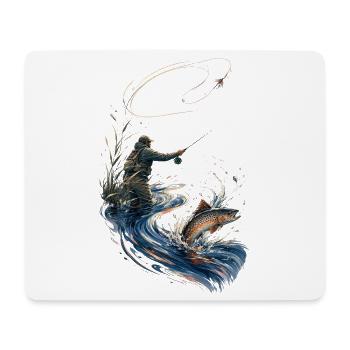 Fischer in Aktion: Aquarelllachs - Mousepad (Querformat) - Weiß - Vorne