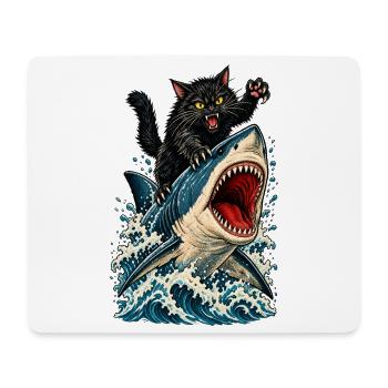 Angry Black Cat Riding a Great White Shark - Mousepad (Querformat) - Weiß - Vorne