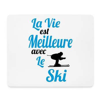 La vie est meilleure avec le Ski - Idée Cadeau - Tapis de souris (format paysage) - blanc - Devant