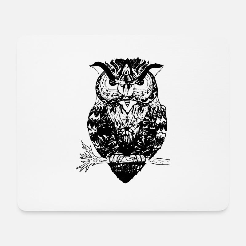 Wachsame Eule - Mousepad (Querformat) - Weiß