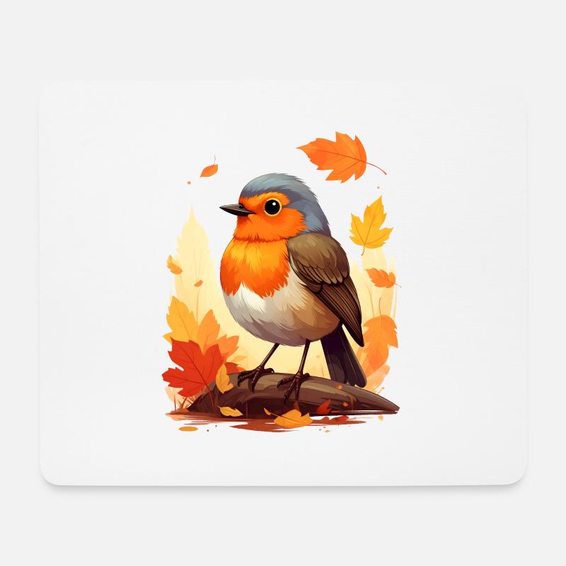 Rotkehlchen im Herbst - Mousepad (Querformat) - Weiß