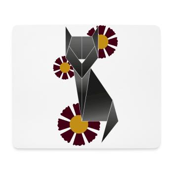 Geometrische Katze mit Blumen - Mousepad (Querformat) - Weiß - Vorne