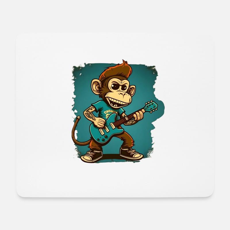 Affe Schimpanse spielt Acousitc Rock Gitarre - Mousepad (Querformat) - Weiß
