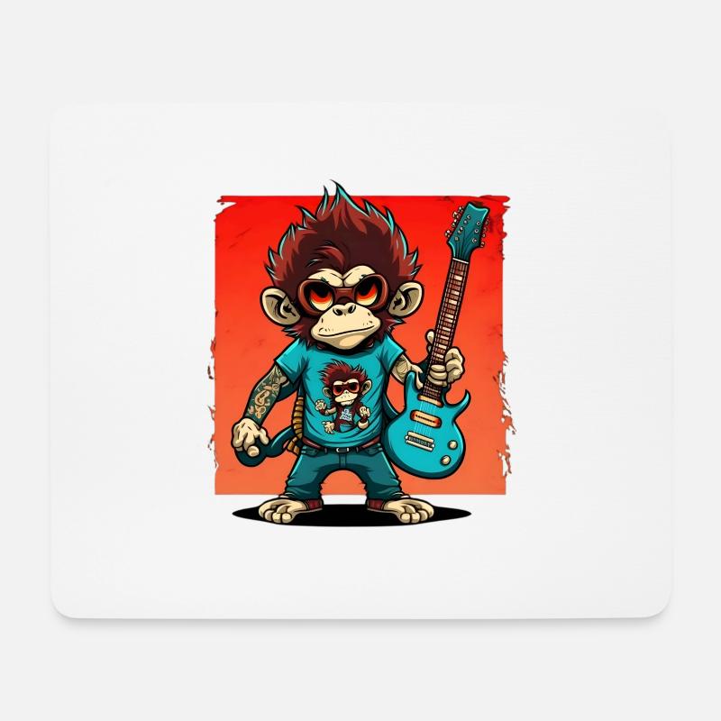 Affe Schimpanse spielt Acousitc Rock Gitarre - Mousepad (Querformat) - Weiß