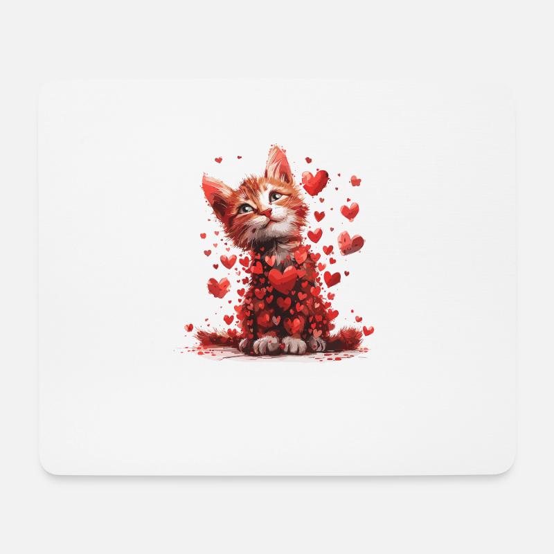 Katze Liebe Valentinstag Katze mit roten Herzen - Mousepad (Querformat) - Weiß